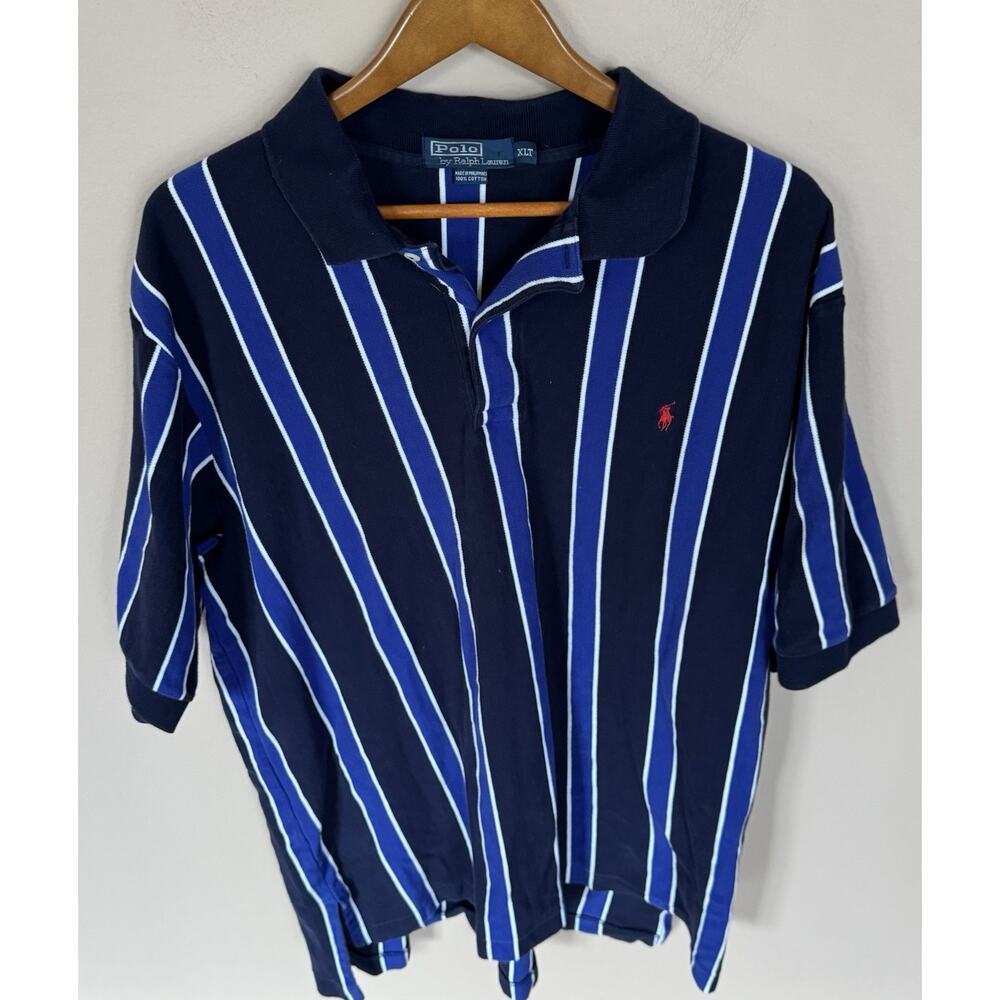 Polo Ralph Lauren Polo Shirt Mens Tall XLT Blue / Black Striped Short Sleeve